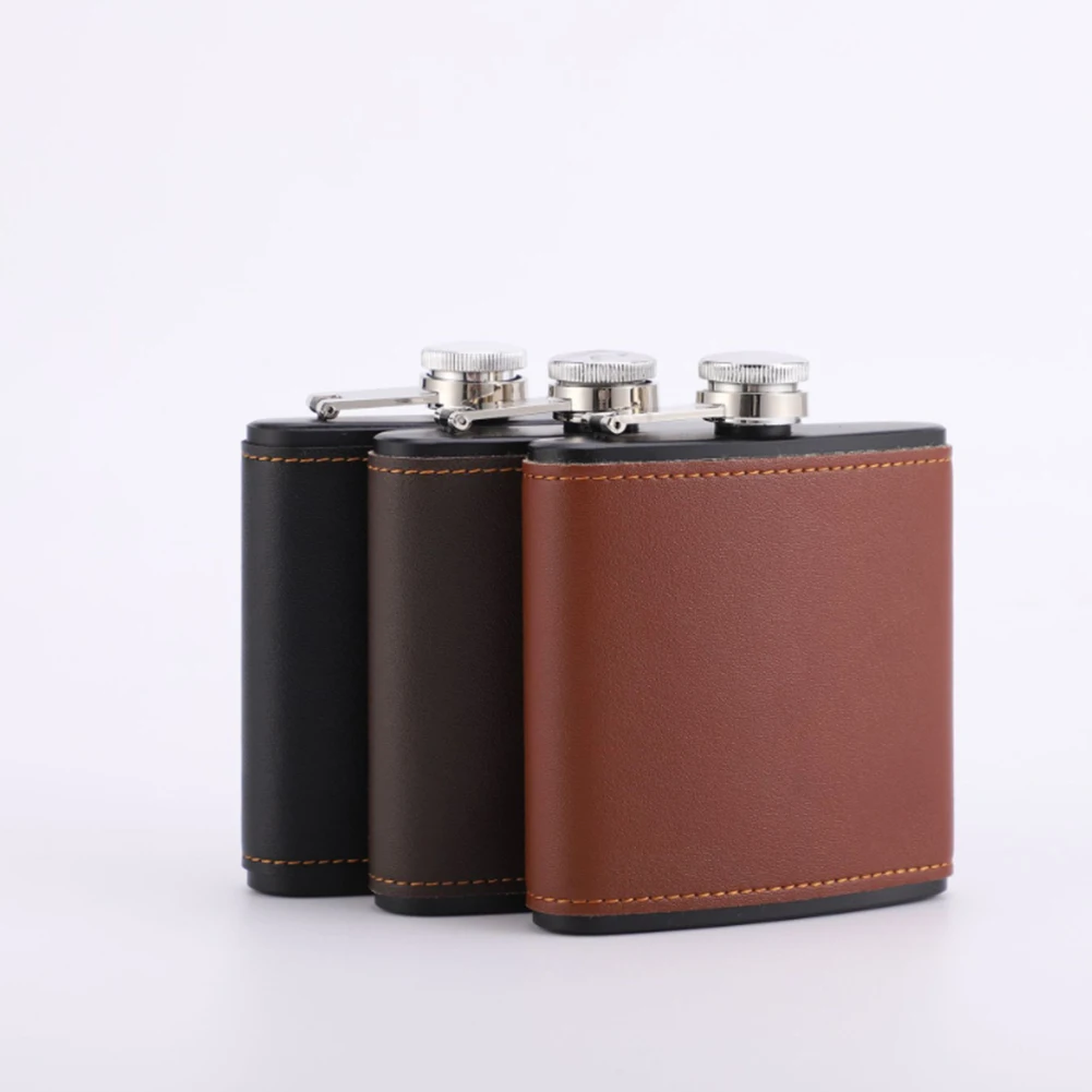 Wholesale Mini 8oz  Black Stainless Steel Leather Personalized Hip Flask For Whiskey