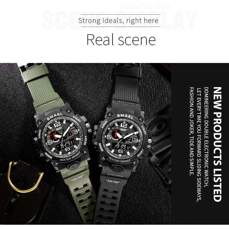 Men Digital Watches For Men 50M Waterproof Clock Alarm Dual Display Wristwatch Quartz Military Sport Watch