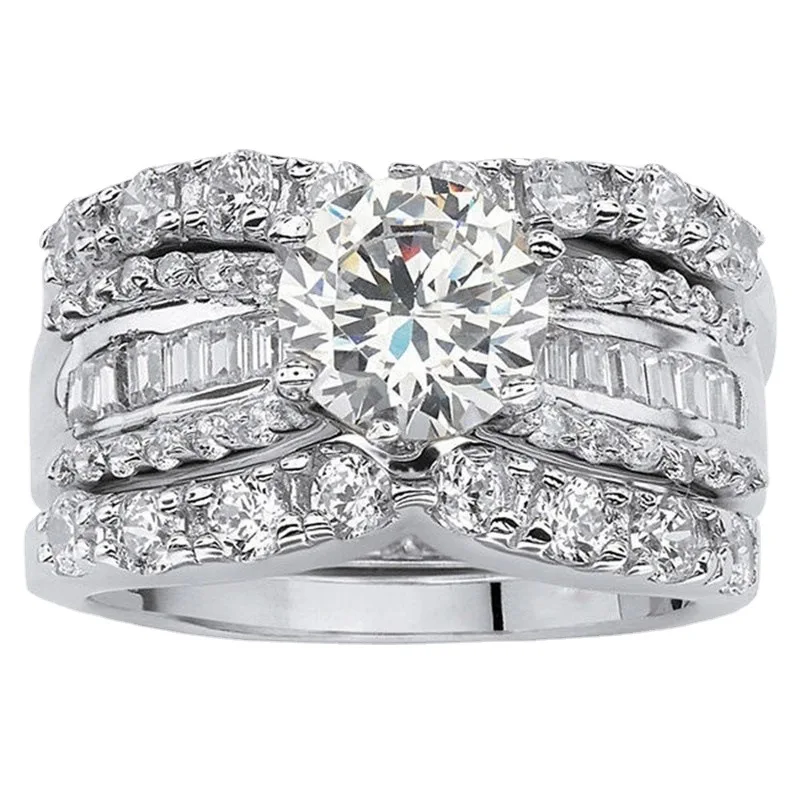 3pcs/Set Gold Diamond Wedding Rings Set Hot Sale Zircon Diamond Engagement Rings