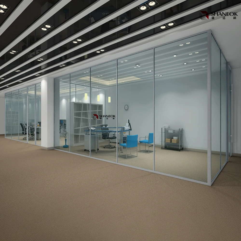Hot sell building Full glass tempered clear office partitions frosted  aluminum glass wall partition Mobile office