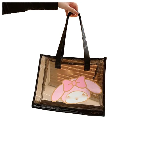 Hejin hot selling cartoon pattern portable transparent waterproof toiletry bag portable brown cosmetic bag bathroom handbag