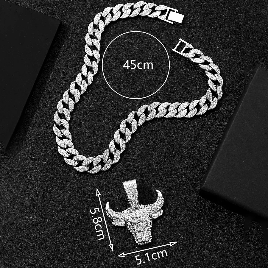 NL2128 Customizable Silver & Gold Plated Bull Head Pendant Necklace Niche Personality Hip Hop Rap Style for Men and Children