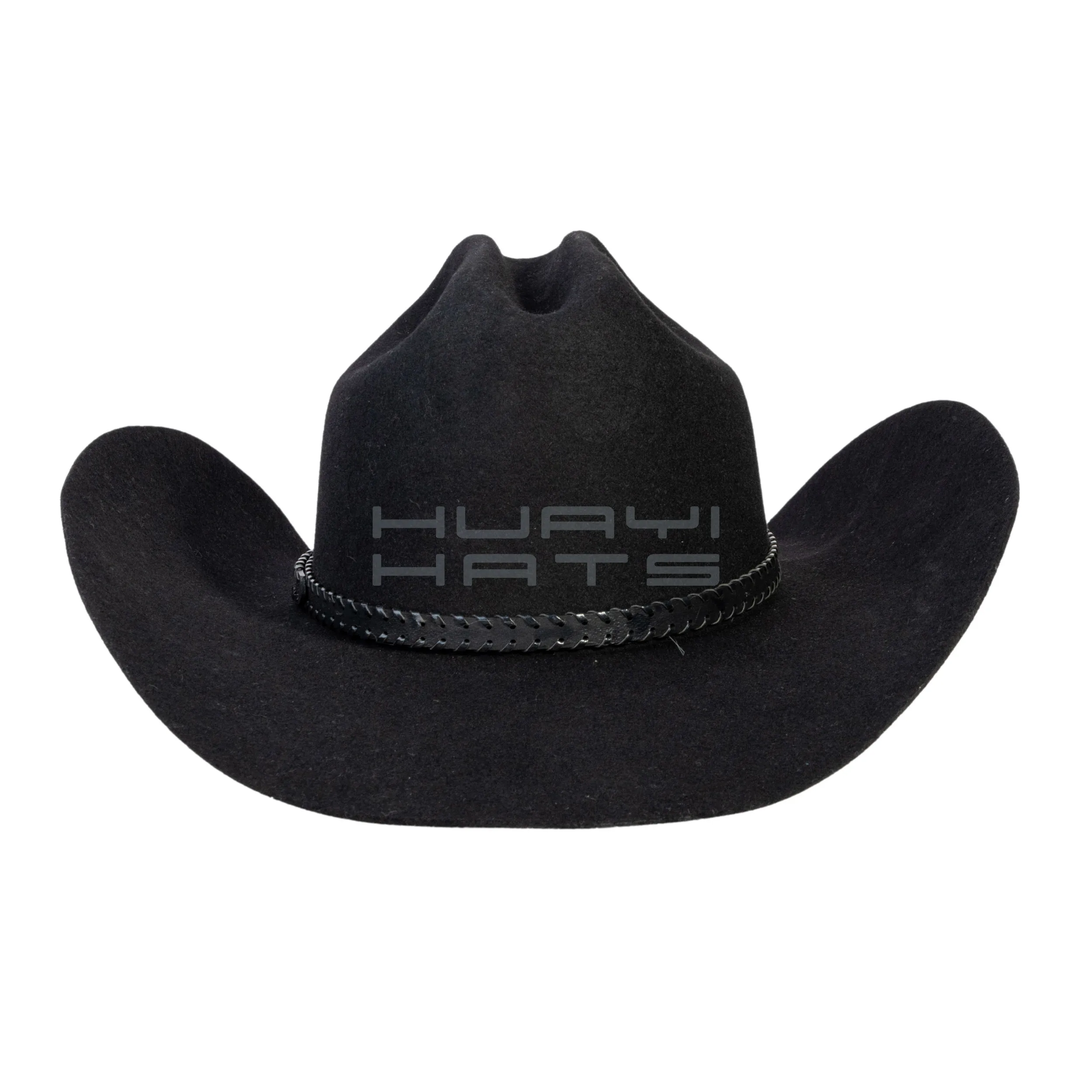Huayihats Wholesale Custom Black Wool Felt Cowboy Hat With Leather Hatband