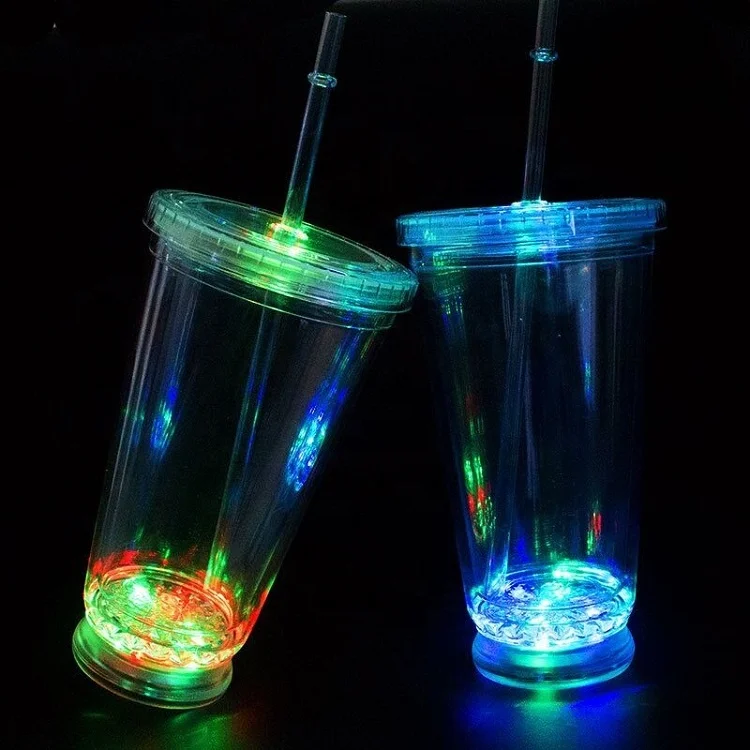 Custom Logo16oz Led PlasticTumbler Reusable Double Wall Led Flashing Plastic Drink Cups for Bar