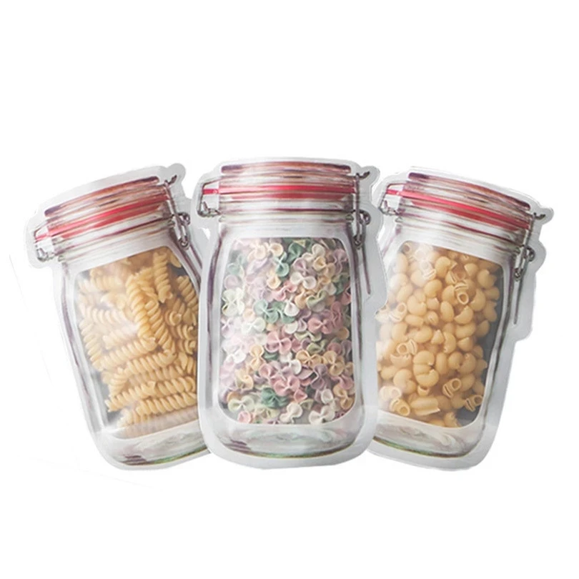 Reusable Mason Jar Bottles Bags Nuts Candy Cookies Bag Waterproof Seal Fresh Food Storage Sack Snacks Kitchen Organizer Pouches