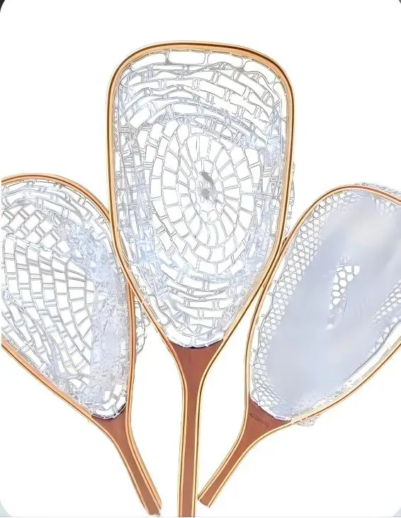 NEW  OEM  Best quality Wooden Rubber landing net for fresh water carp landing net