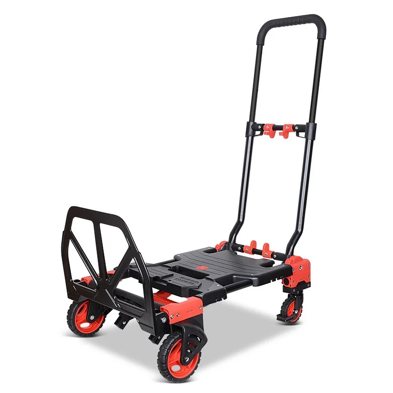 150KG Load-Bearing Wheels Trolley Cart Easy Folding 2 in 1 Carts for Warehousing & Supermarket Supplies