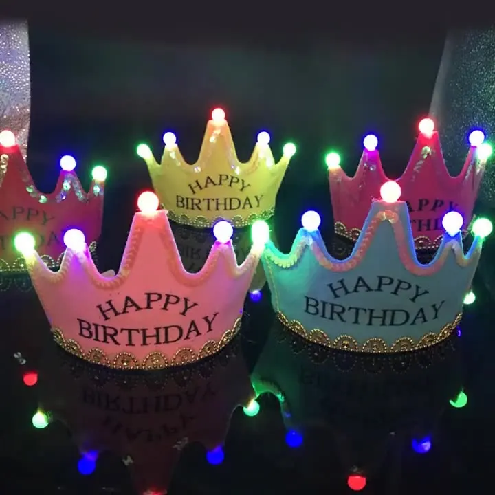 Happy Birthday Flashing Led King Crown Headband Birthday Party Supplies Crown Hat For Kids Party Decoration