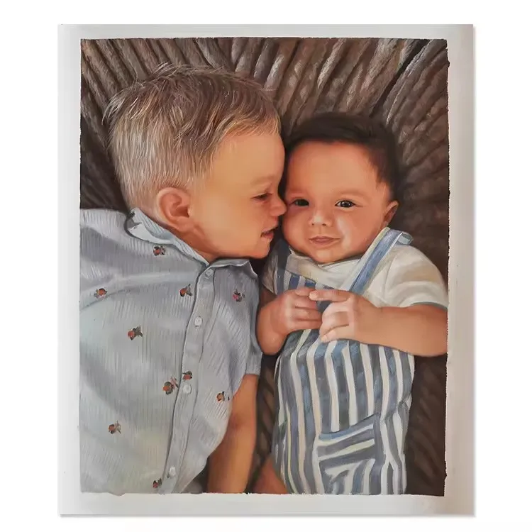 High Quality Hand Painted Realistic Photograph Kids Figure Custom Portrait Painting From Photo