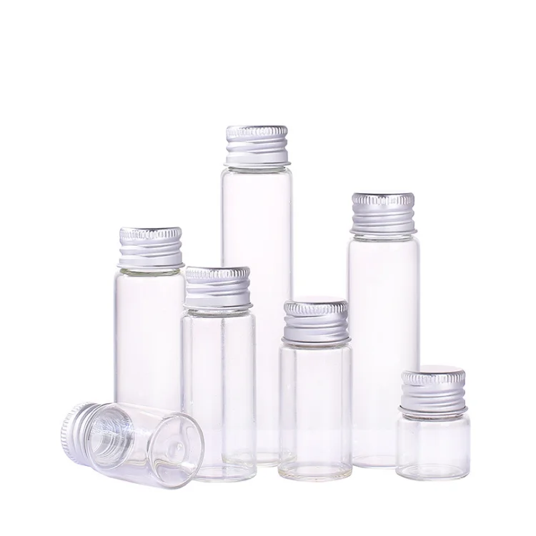 5ml 8ml 10ml 15ml 20ml 25 ml 30ml clear tubular glass round vial storage sample liquid bottle with aluminum cap /wooden cork