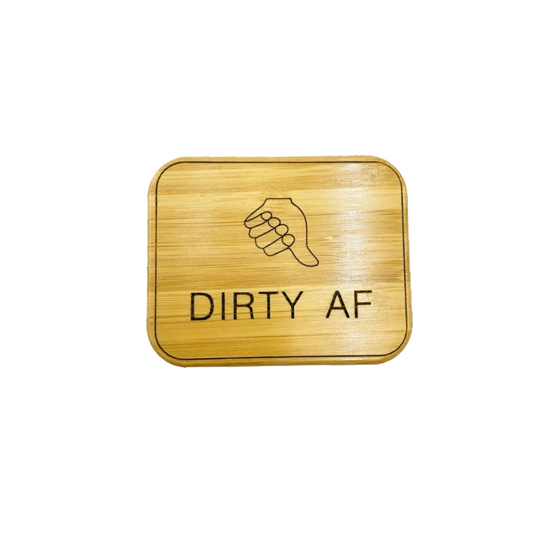 Custom Round Or Square Double Sides Dishwasher Sign Reversible bamboo Laser engraving Dishwasher Magnet Clean Dirty Sign