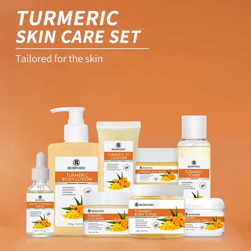 Anti Aging Anti Wrinkle Repair Brightening Skincare Rice Set Vegan Turmeric Lemon Sets Halal Facial Kit Skin Care Set