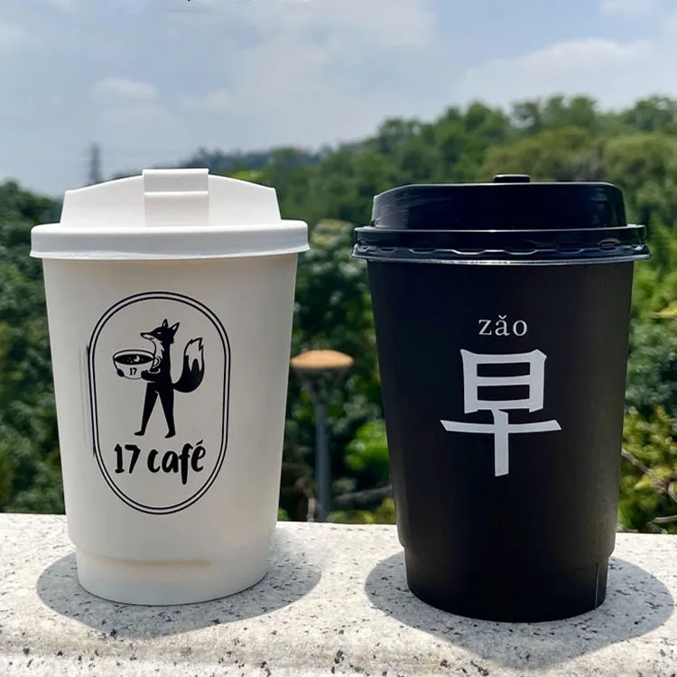 Printed Logo recyclable 16 20 22oz double wall paper cup for hot drinks custom disposable printed paper coffee cup with lids