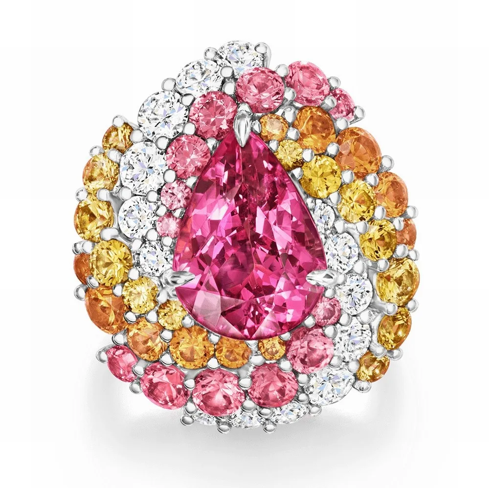 925 Sterling Silver Rings With Luxury Pink Sapphire Water Drop Colorful Zirconia Jewelry Ring Promise Engagement Wedding Ring