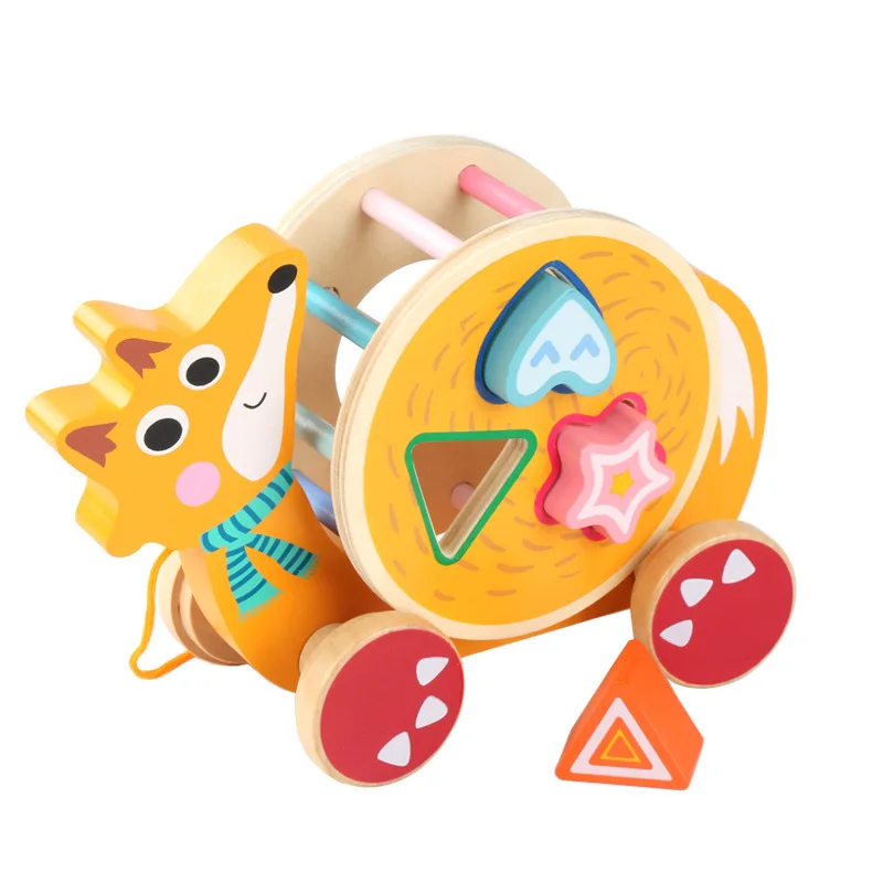 Geometrical Shape Match Toy New Design Cartoon Animal Wooden Trailer Toy Montessori For Baby Pulling Trailer Toy