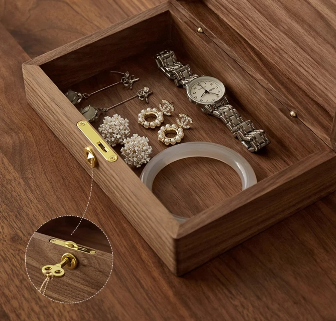 Walnut vintage desktop storage box Creative wood jewelry box
