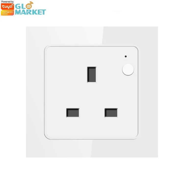 Glomarket Tuya Wifi Smart UK 16A Socket Remote/Voice Control Electrical Wall Glass Panel Timing Smart Electrical Outlet