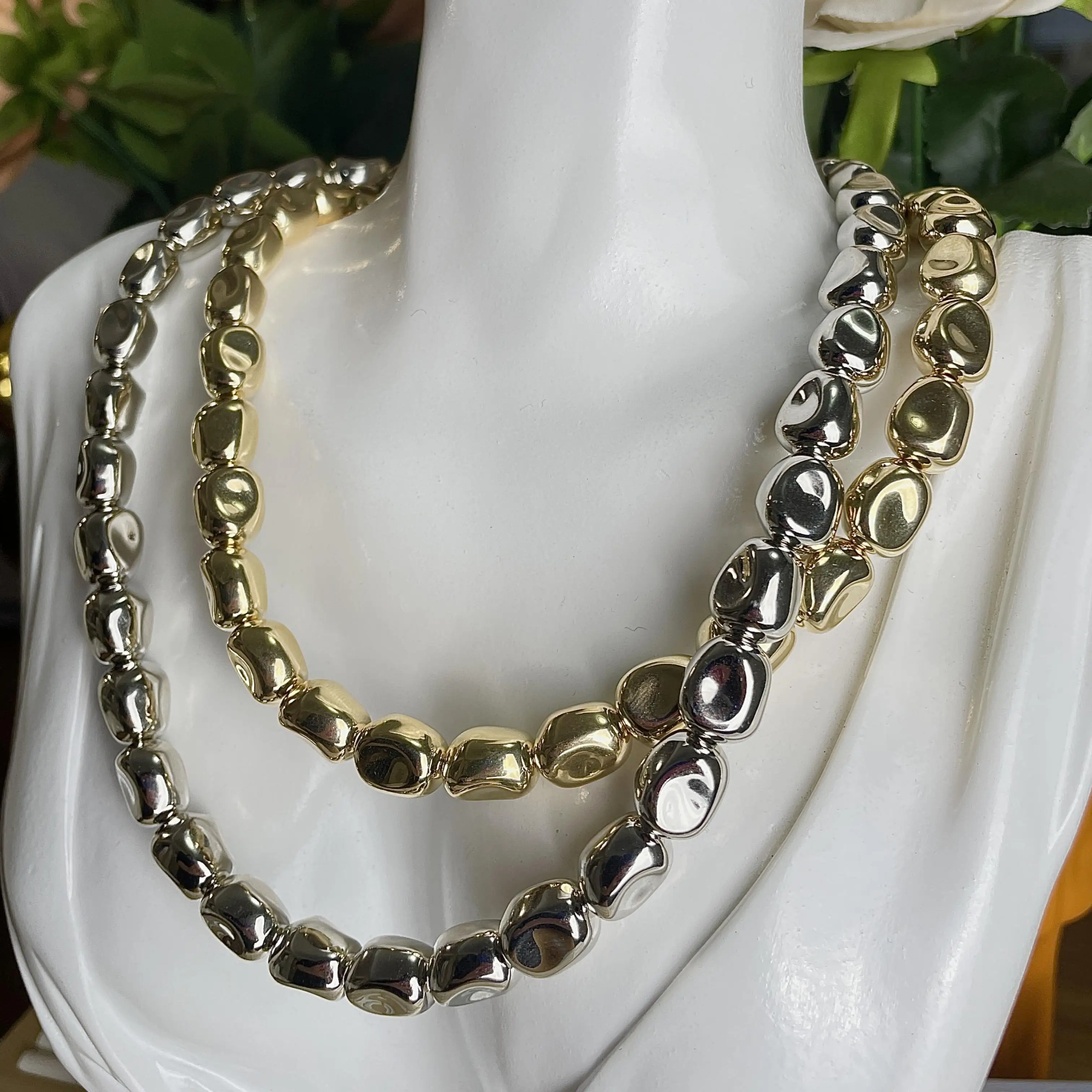 2024 New Chunky Geometric irregular beaded choker 18k gold 925 silver plated tarnish free fashion jewelry Necklace for women