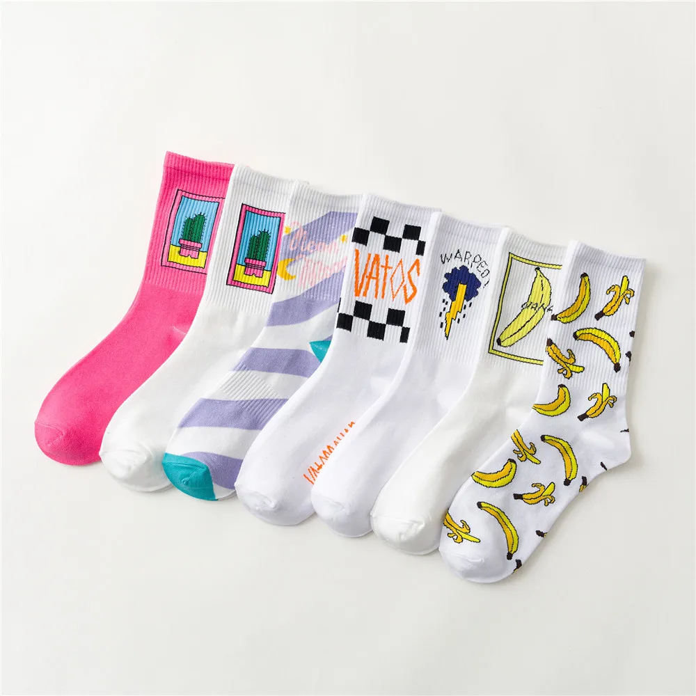 Ins Style Women Men Cotton Socks Hip-hop Female Sports Socks Cactus Banana Street Style Skateboard Crew Socks