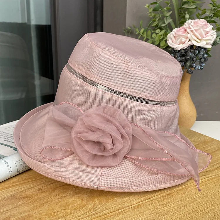Factory Direct Premium Organza Gauze Flower Church Hats Evening Party Elegant Fascinator Hats Sequin Sun Hats For Women Ladies