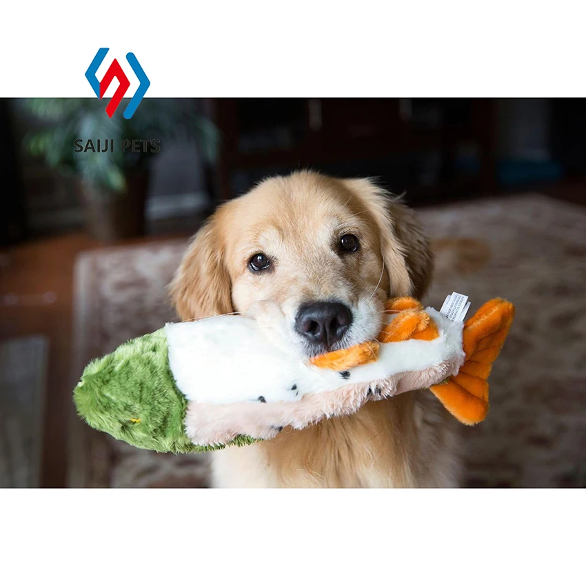 Creative goldfish shaped Plush pet dog cat toy chew molar interactive squeaky pet plush toy fish