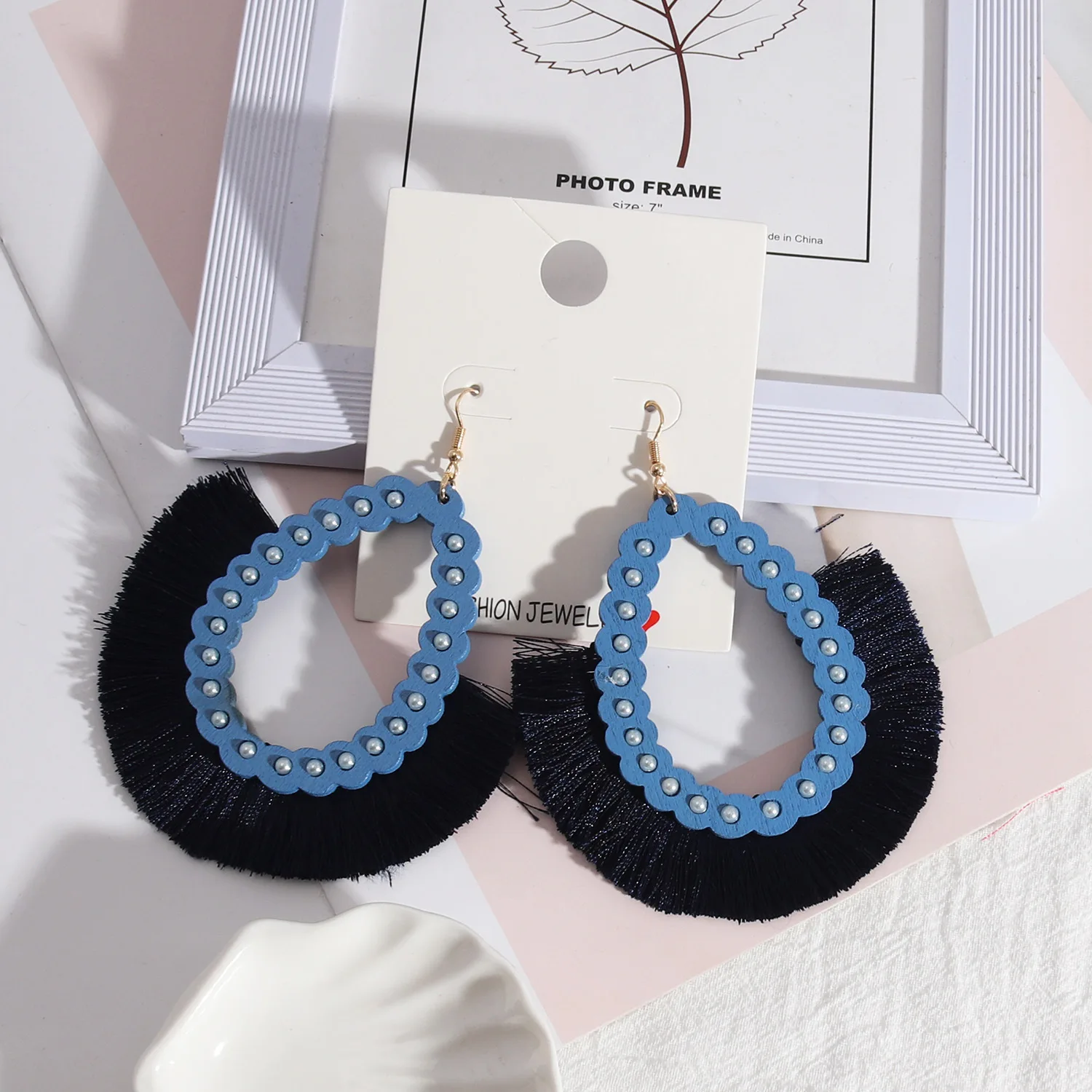 Waterdrop Wooden Earrings wood thread Tassels Earrings for Women Fashion Designer Jewelry