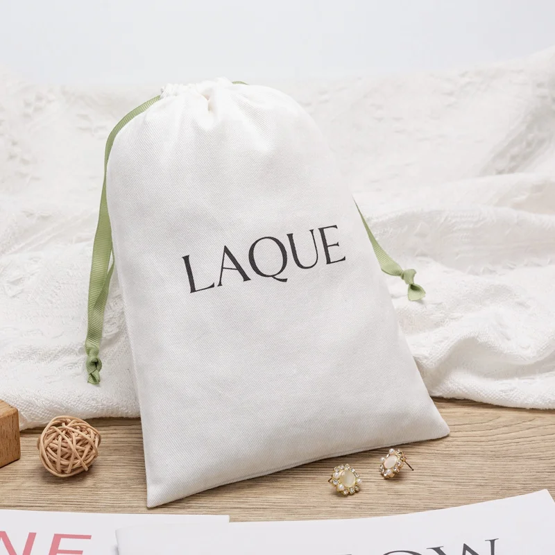 Custom Cotton Linen Pouch With Logo Printed  Draw String Dust Bag Cotton Linen Drawstring Bag Logo With Ribbon
