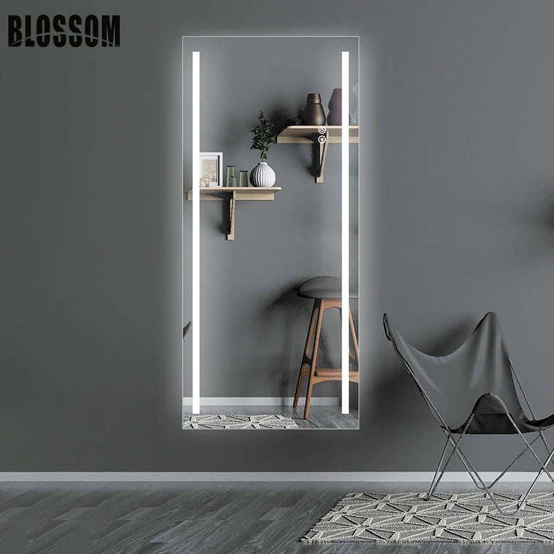 Full Sized Led Floor Stand Length Body Dressing Decorative Wall Dimmable Mirror With Led Lights