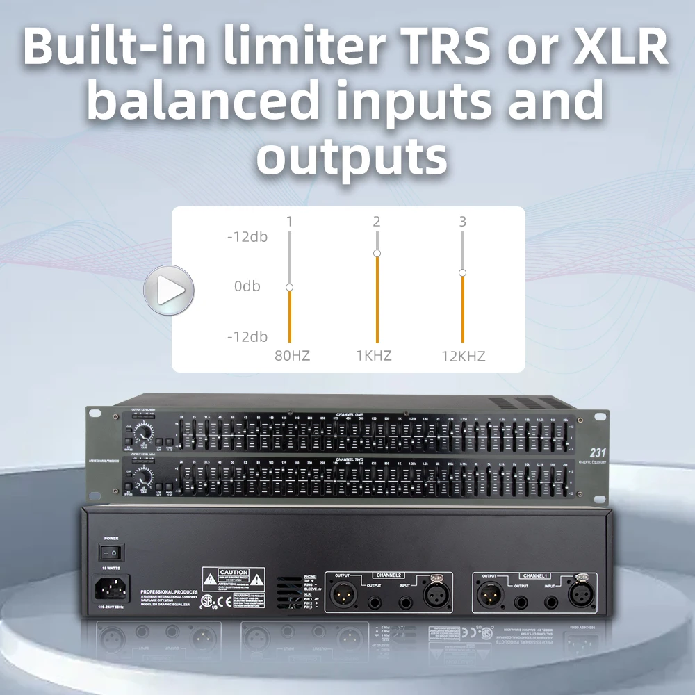 Professional Audio Equalizer for Sound Equipment/Amplifier/Speaker 231 Dual 31 Band Graphic Equalizer