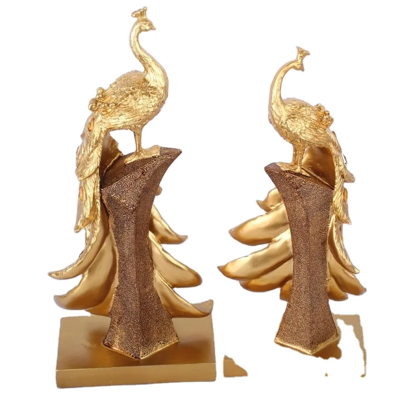 RESIN PEACOCK ORNAMENTS GOLDEN PEACOCK FIGURINES RESIN CRAFTS HOME DECOR GIFTS