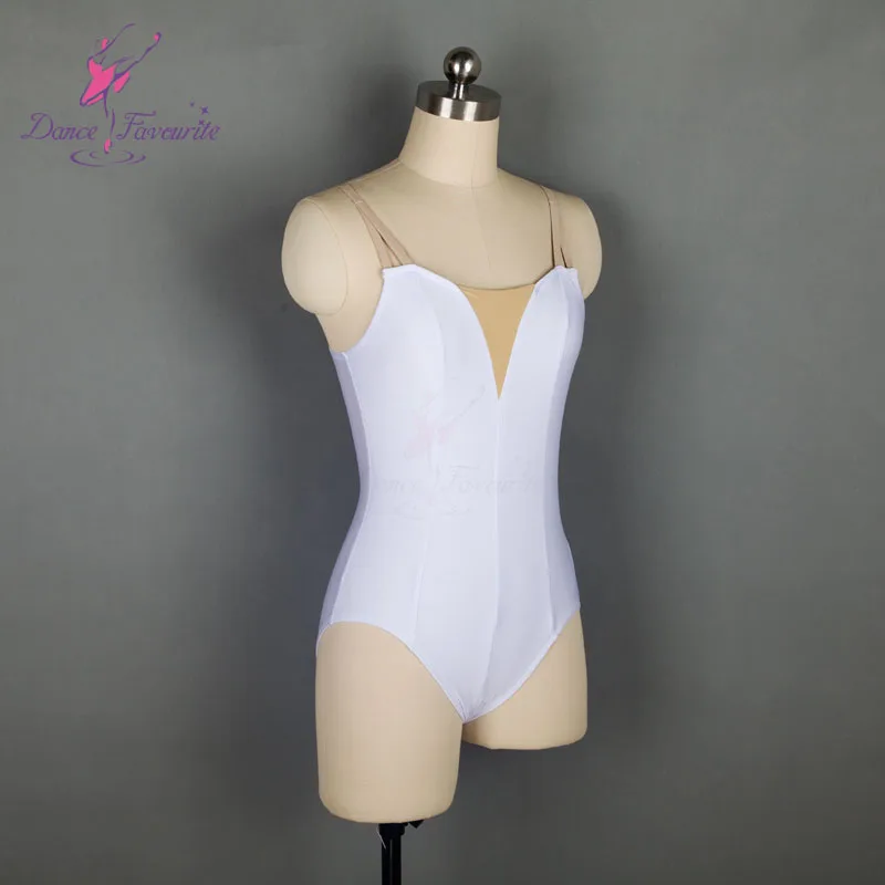 18579 Adult ballet dance basic leotard practice wear white/black spandex leotards with nude V neck