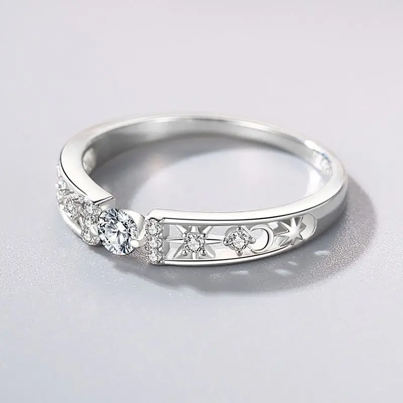 Wholesale hollow out zirconia promise rings 925 sterling silver women wedding zircon ring for women
