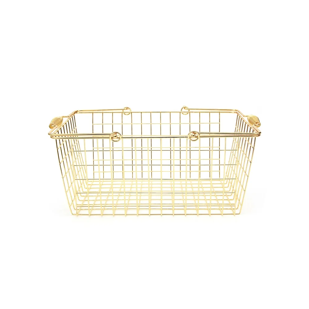 Maxery Groceries Gold-plated Tableware Shopping Basket Wrought Iron Trolley Pink Restaurant Storage Basket Picnic Basket Superma