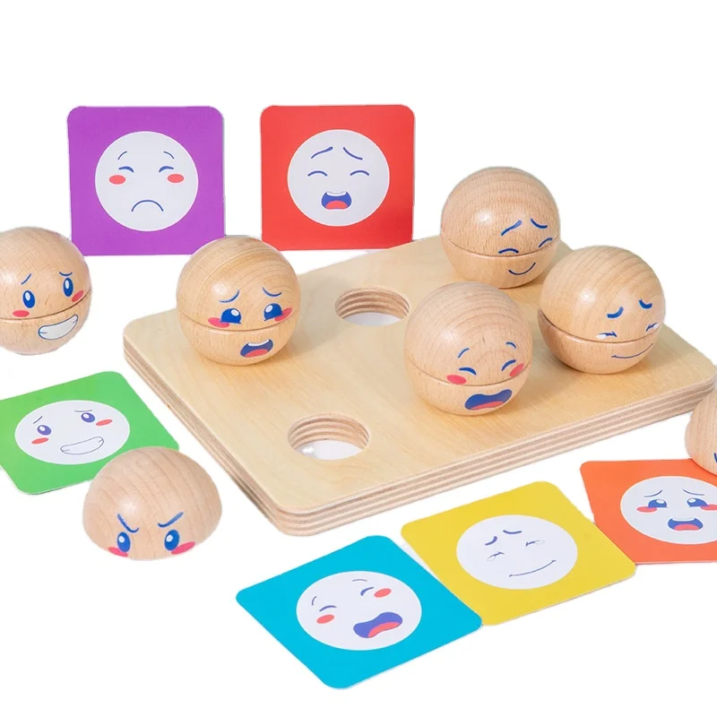 Toddler Early Education Wooden Blocks Toy Facial Expression Matching Wooden ball Puzzle Board Kids Educational Wooden Toys