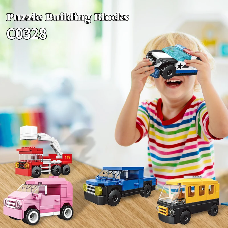 Wholesale Customize Assemble Bus Vehicle PuzzleToy Model Police Cars City Train Toy 16 In 1 toys Sets Building Block Car