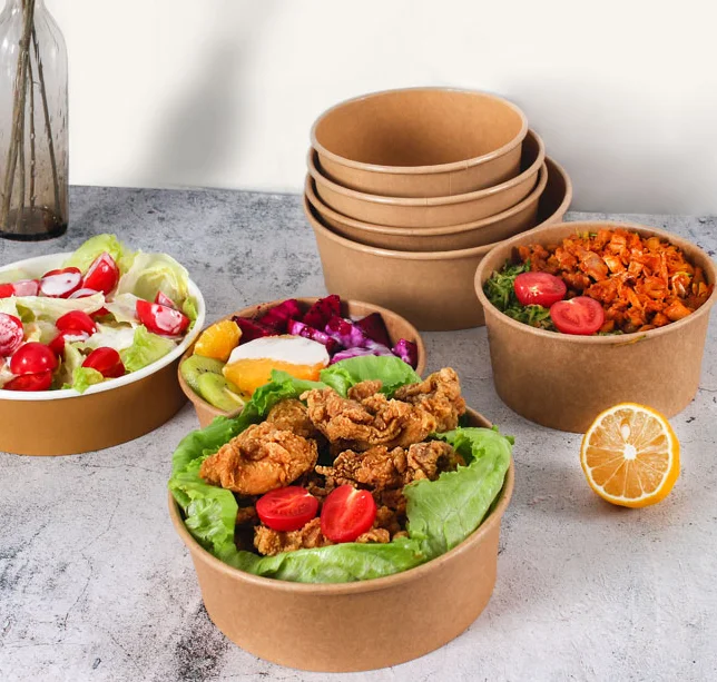 ODM/OEM Caja Para Comida Round White Biodegradable Food Grade Disposable Salad Fast Edible Paper Packaging Manufacturer Supplier