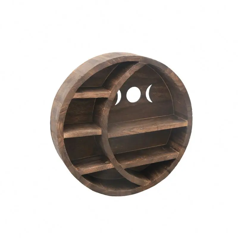 Mounted Hanging Floating Wooden Storage Rack Moon Wall Shelves