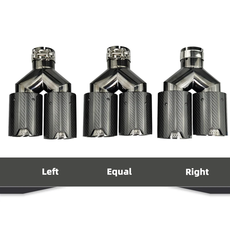 Двойные наконечники для выхлопных газов Chrom, черное углеродное волокно + глушитель из нержавеющей стали для Bmw