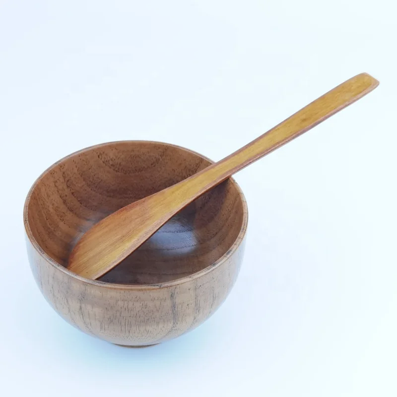 eco friendly 4inch 9.5cm 10cm nature skin care face mask mixing bowl kitchen salad rice wooden bowl