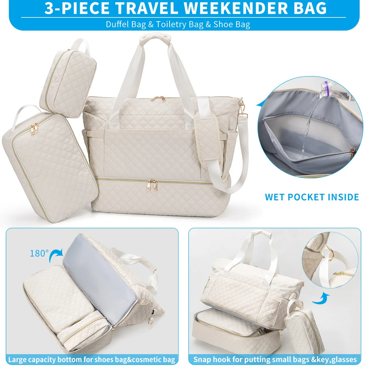 3pcs Waterproof Outdoor Sports Fitness Duffle Travel Baby Diaper Caddy Organizer Set Mommy Nappy Bag With Shoes Bag And Cosmetic