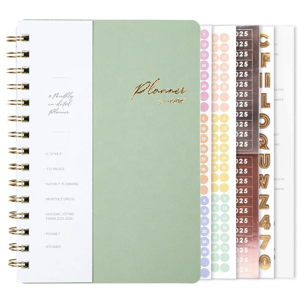 Custom agenda goal 2024 2025 2026 undated personal planner stickers spiral notebooks daily weekly monthly planners and journals