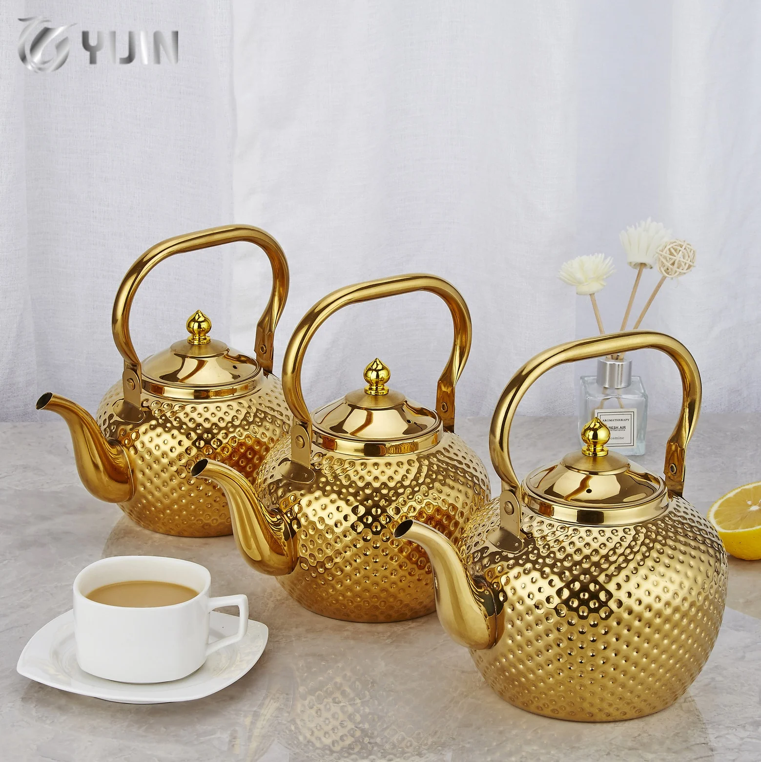 Arabic Gold Coffee Pot Induction Cooker Kettle 1.2/1.5/2L Stainless Steel Teapot for Home Kitchen
