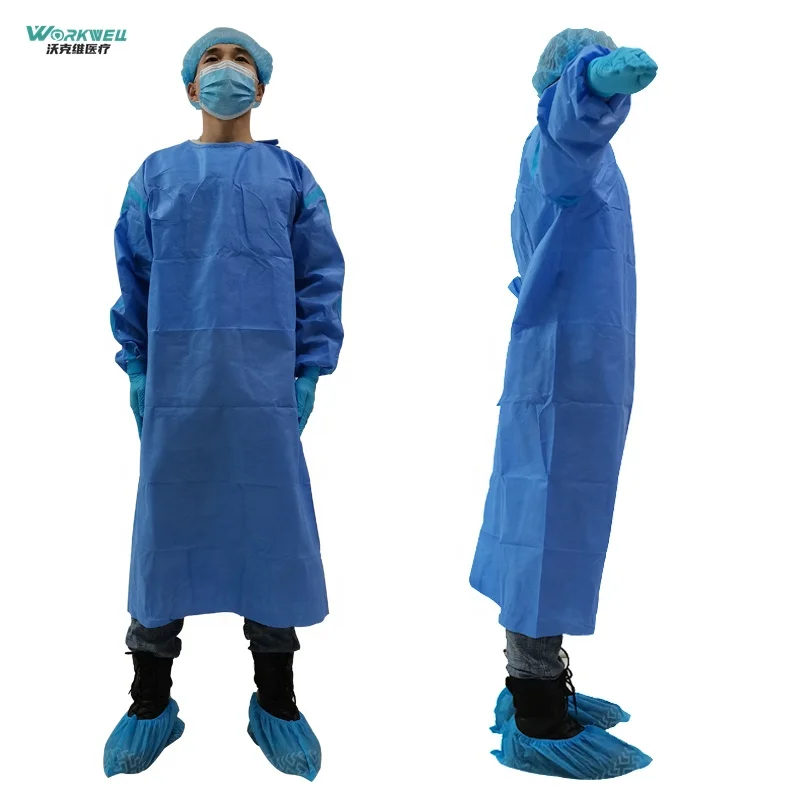 Factory price AAMI level 3 Non Woven Dustproof Blue Long Sleeve Isolation Gown surgical gown ASTM F1671