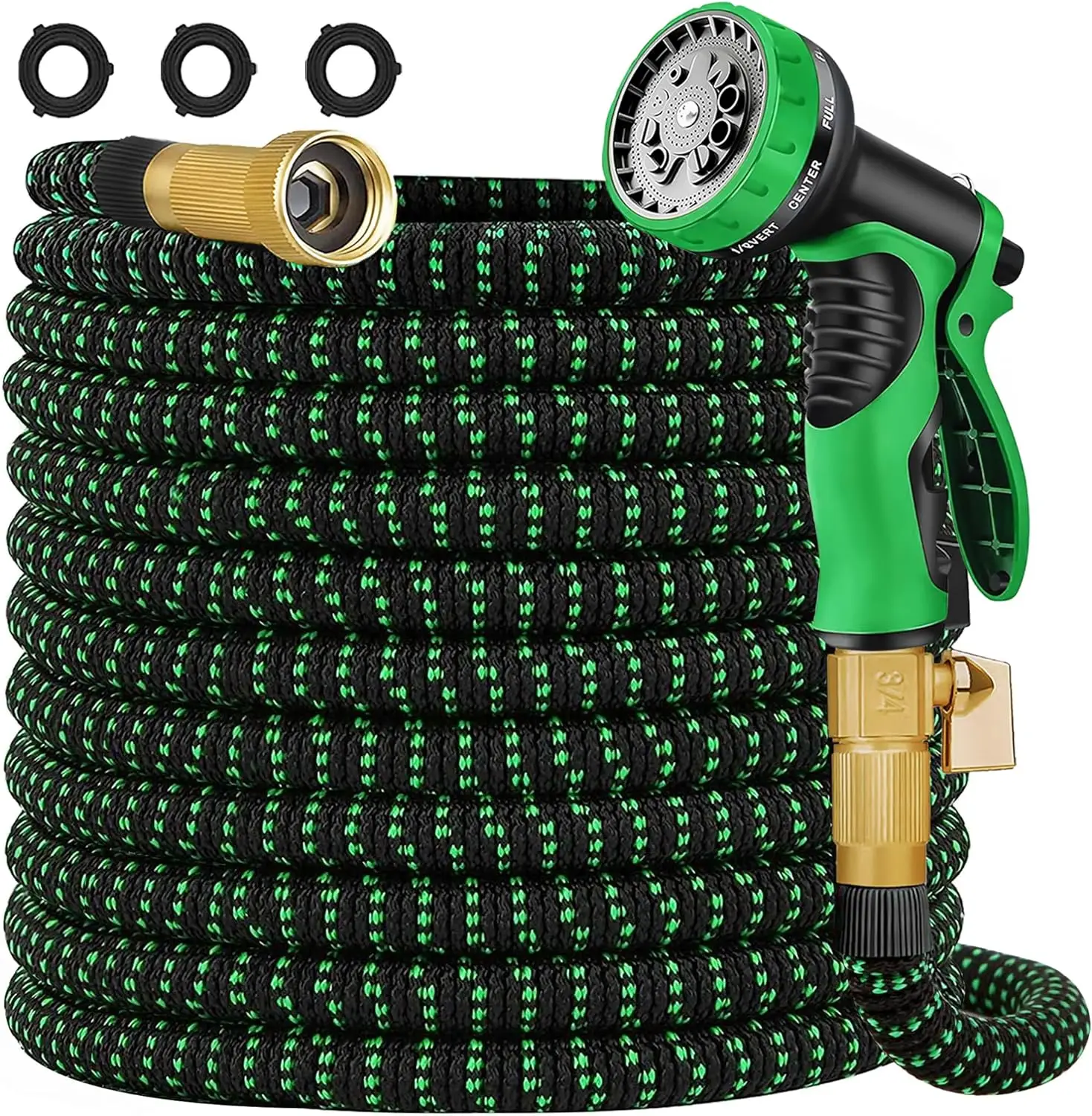 Expandable Garden Hose 100 ft Water Hose with 10 Function Spray Nozzle, Lightweight Flexible Hose with 3/4 Inch Solid Fittings a