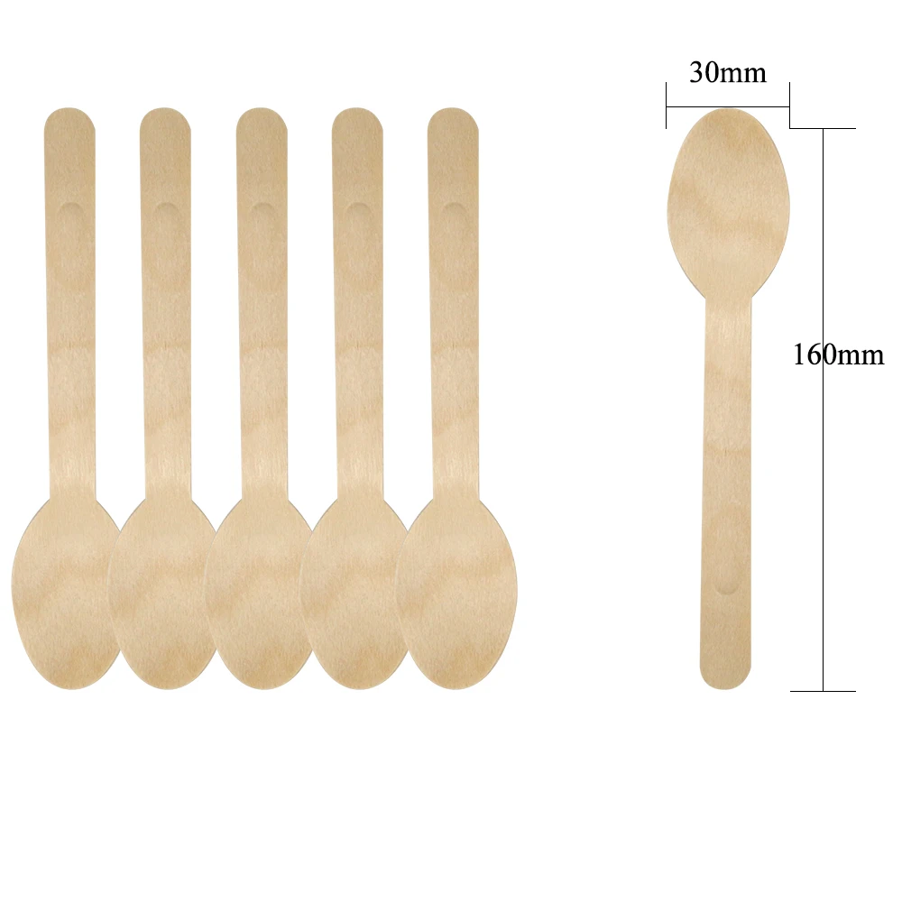 160mm Hump Cheap Disposable Edible Large Novelty Birch Wood Bio Degradable Wooden Serving Spoons