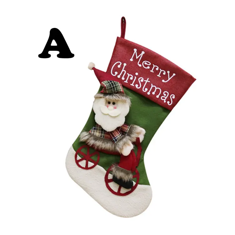 red christmas stocking decoration supplies with 3D Santa Claus for Christmas Eve