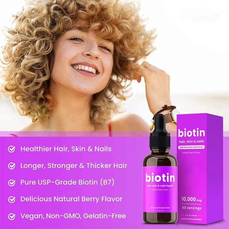 OEM Wholesale Hair Vitamins Biotin Supplement Biotin Liquid Drops Biotin Plus 10000 mcg for Hair Skin Nails