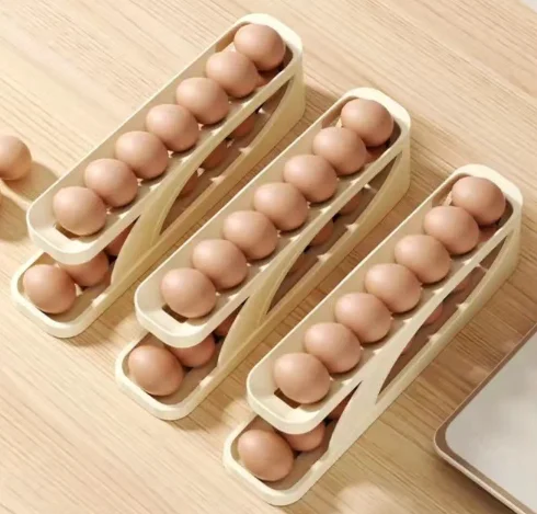 Automatic Scrolling Egg Rack Holder Kitchen Refrigerator Storage Box Double Layer Egg Basket Container Organizer