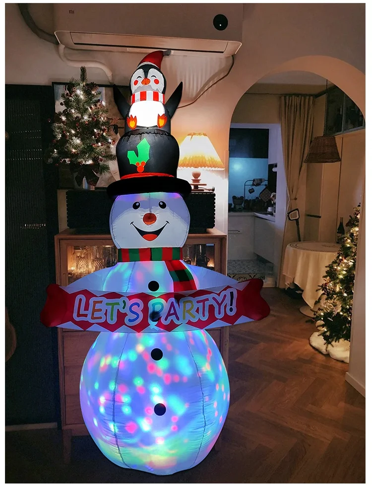 2.4M 1.8M Holiday Inflatable Christmas Snowman with Inflatable Penguin For Outdoor Christmas Lighted Ornaments
