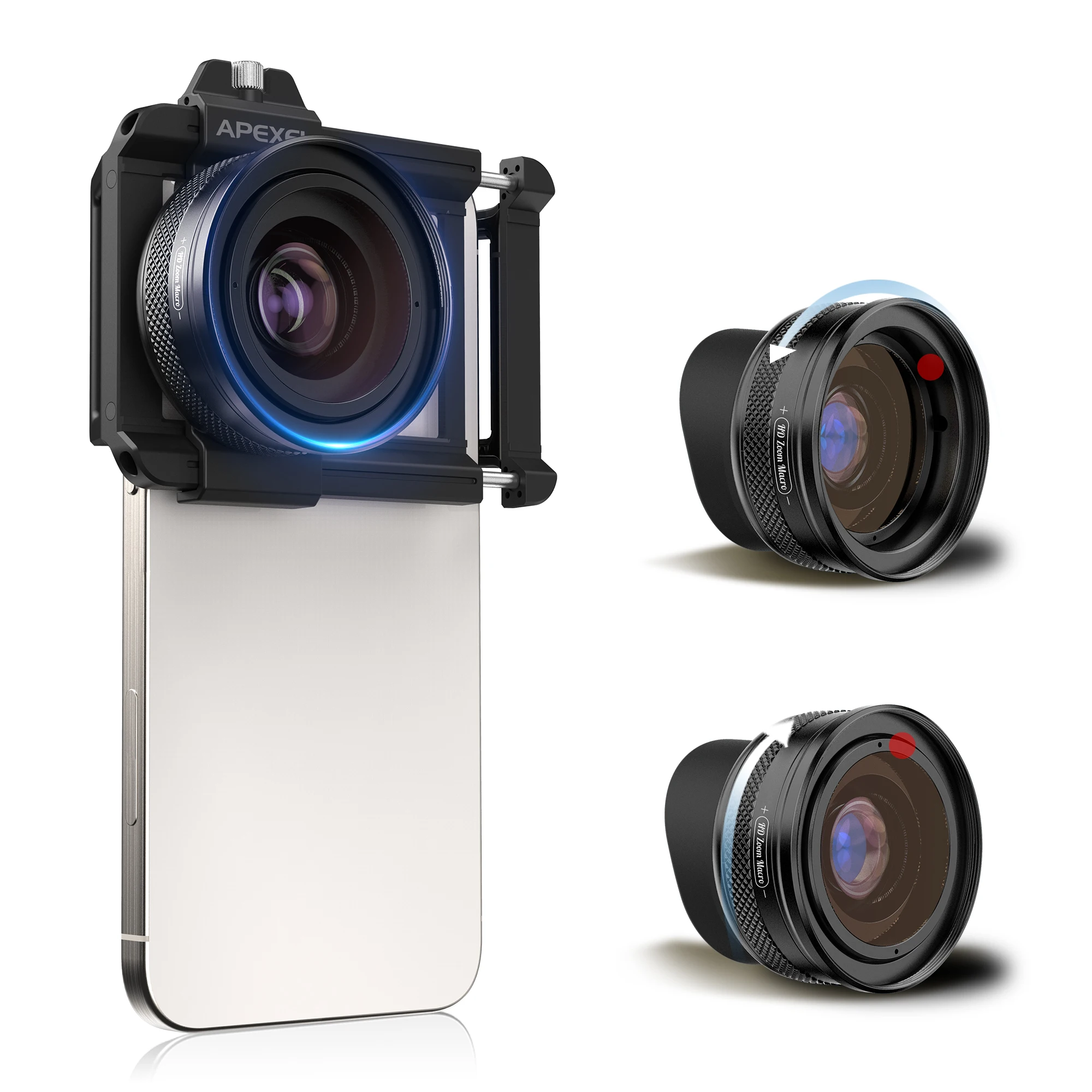 APEXEL Clip on Zoom Macro Lens with Ring Fill Light Mobile Phone Professional External HD Macro Lens For iPhone 15 16 pro max